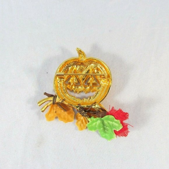 Pumpkin Brooch with Rhinestone Eyes Autumn Leaves - Picture 10 of 11